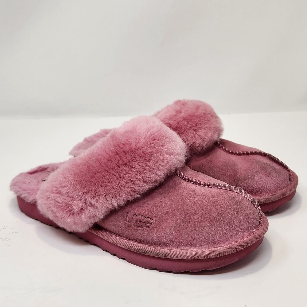 Ugg Big Kid Cozy II Slipper Pink Suede Slip On Clogs Size 4 Shearling Lined